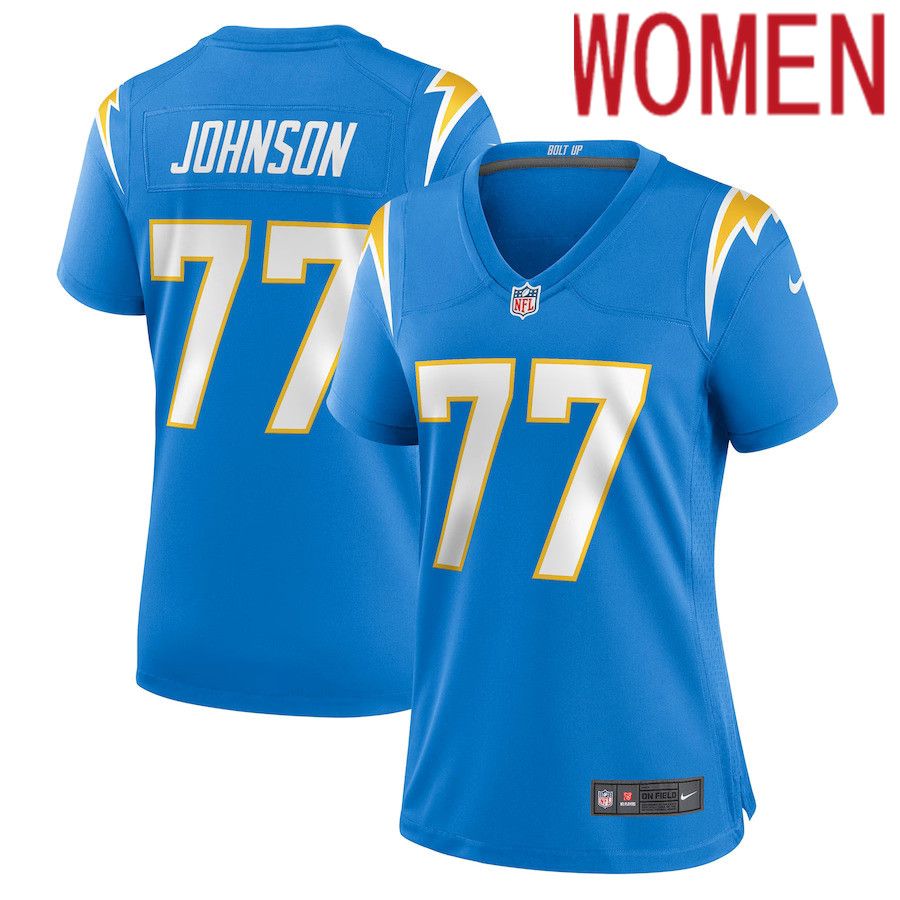 Women Los Angeles Chargers #77 Zion Johnson Nike Powder Blue Player Game NFL Jersey->women nfl jersey->Women Jersey